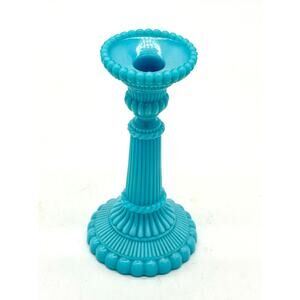Candle Holder - Vintage Portieux Vallerysthal Blue Opaline Glass 7.5'H x 4"W